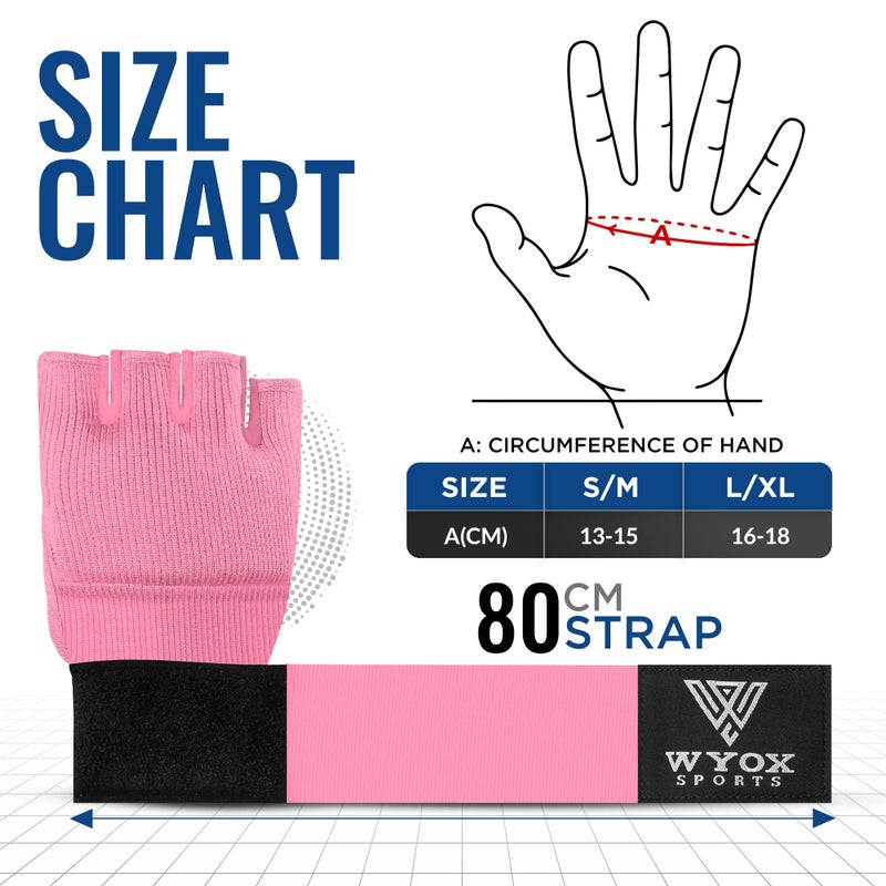 WYOX Gel Boxing Hand Wraps Inner Gloves for Men and Women  Quick 80cm Long Wrist Straps  Elasticated Padded Boxing Wraps for Muay Thai  MMA  Kickboxing  Martial Arts Training Bandages (Pink  L/XL) - Image 3